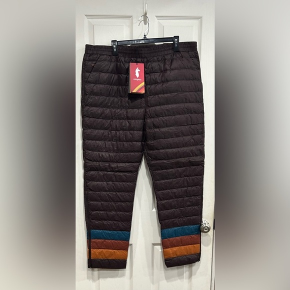 Cotopaxi Men's XL Fuego Down Pant Coffee Stripes Rust Brown NWT 800-fill Down - Picture 1 of 8